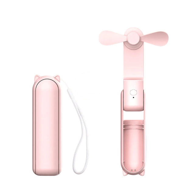 Draagbare mini-handheld USB-ventilator met oplaadbare batterij 2000 mAh Powerbank Stille werkingsfunctie Zomerse verfrissing voor onderweg in uw handtas roze