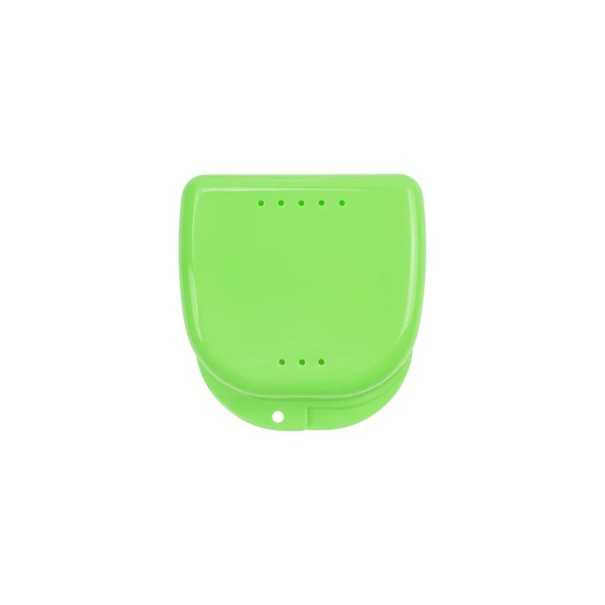 Draagbare opbergdoos voor kunstgebitten, orthodontische doos, kunstgebitdoos, geventileerde doos met ademende gaten, 8,2 x 7,7 cm groen