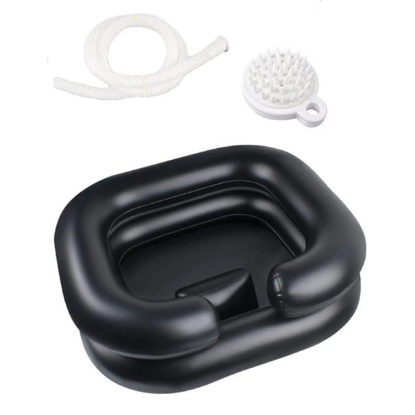 Draagbare opblaasbare waskom 52 x 58 x 19 cm voor het wassen van haar bij het bed met slang en borstel Lichte spoelkom voor haar 1