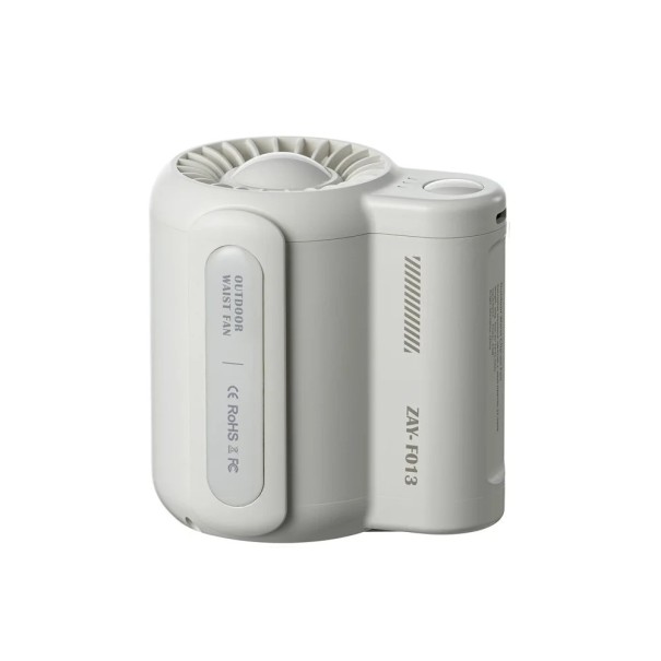 Draagbare USB-tailleventilator onder kleding, mini-elektrische riemclip, kampeerluchtkoeler, 3 windstanden, stille werking wit