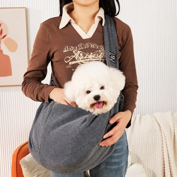 Draagtas voor honden over de schouder 75 x 65 cm Comfortabele tas voor uitlaten en reizen Huisdieren tot 7,5 kg Buitenste zak Verstelbare grijs