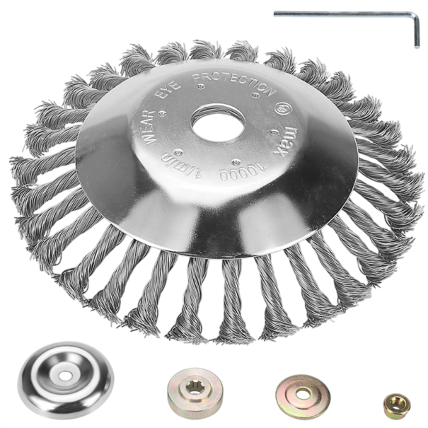 Drahtbürste für Unkraut geflochten 152 x 40 mm Stahlbohrung 25 mm silber zum Entfernen von Rost und Reinigen von Oberflächen