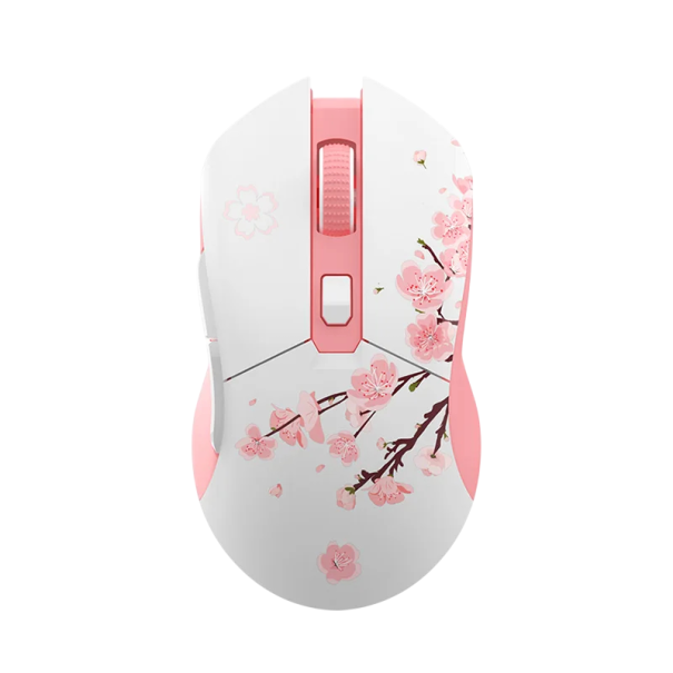 Drahtlose Gaming-Maus DAREU RGB Doppelmodus 2.4G Batterie 930 mAh 12,5×6,7×4 cm weiß-rosa mit Blumenmotiv für Gaming und Arbeit