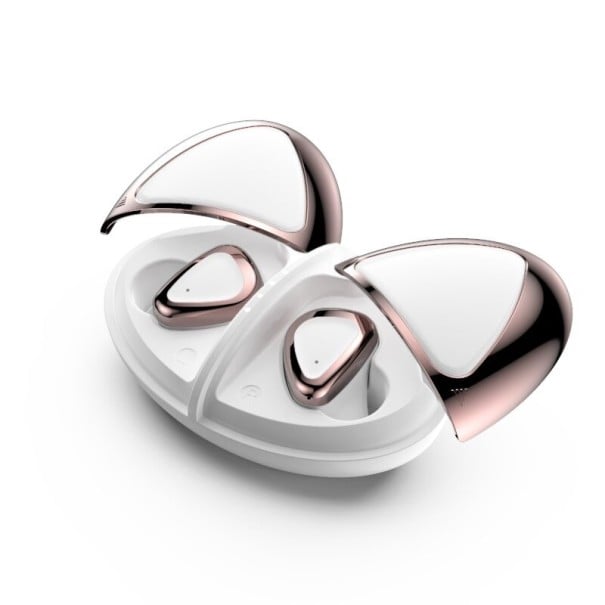 Drahtlose In-Ear-Kopfhörer mit Bluetooth 5.0 Musik- und Anrufsteuerung Akkulaufzeit 5 Stunden Ovaler Kasten mit zwei Deckeln Kunststoff weiß