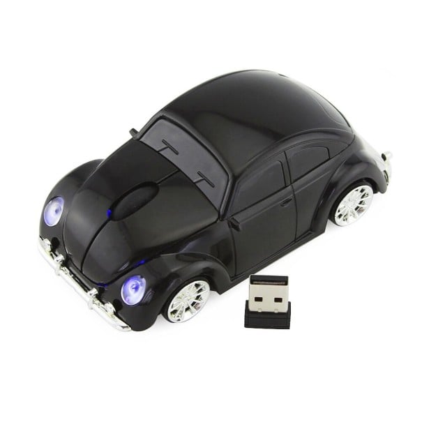 Drahtlose Maus in Form eines Retro-Autos mit leuchtenden Scheinwerfern für Computer und Laptop USB-Empfänger 2,4 GHz Auflösung 1000 DPI schwarz