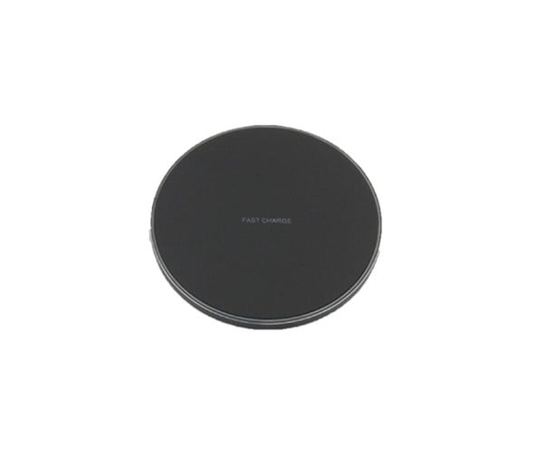Drahtloses Qi-Ladegerät 10 W für Telefone mit drahtlosem Laden Runde Unterlage aus ABS-Kunststoff und Metall Stromversorgung über Micro-USB schwarz