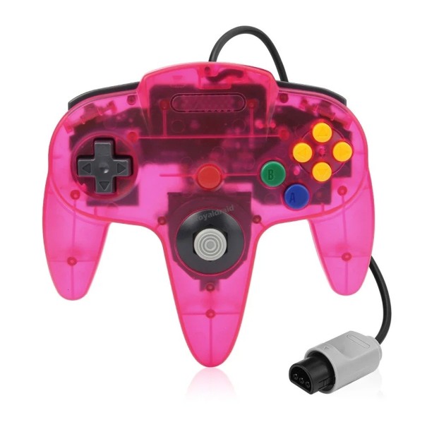 Drátový retro ovladač pro N64 konzoli s 10 tlačítky a přesným joystickem Ergonomický gamepad pro Nintendo 64 v osmi barvách růžová