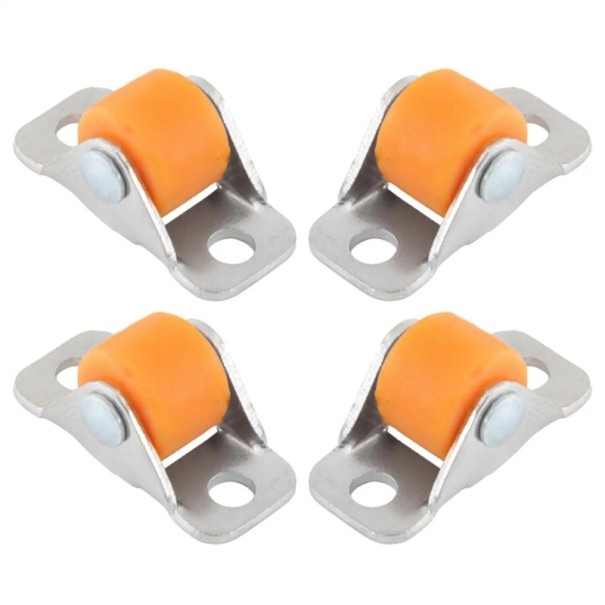 Drehbare Möbelrollen 4 Stk., Durchmesser 12 mm, Breite 9 mm, Basis 12,8×28 mm, Montagebohrung 4,2 mm, orange Ausführung, für leichte Möbel