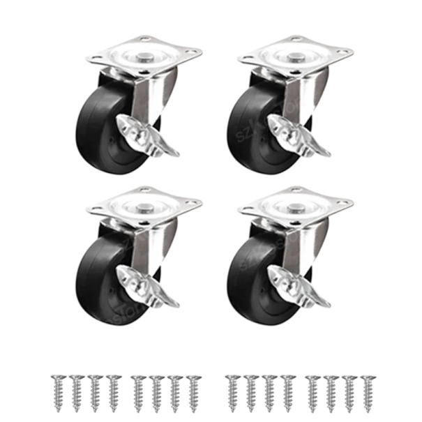 Drehbare Möbelrollen mit Bremse 13 mm, Montageteller 37,5×31 mm, Lochabstand 28×24 mm, schwarz, Tragfähigkeit 48 kg für Möbel