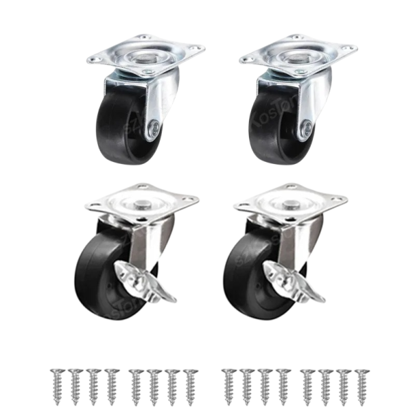 Drehbare Möbelrollen mit Bremse 37,5×31 mm, Breite der Rolle 13 mm, schwarze Rolle, Tragfähigkeit 33 kg für Möbel, Schränke und Wagen
