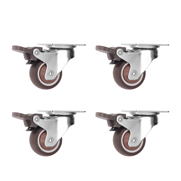 Drehbare Möbelrollen mit Bremse, Radbreite 16,5 mm, Montageplatte 44×35,6 mm, braun, Tragfähigkeit 66 kg, für Schränke und Container