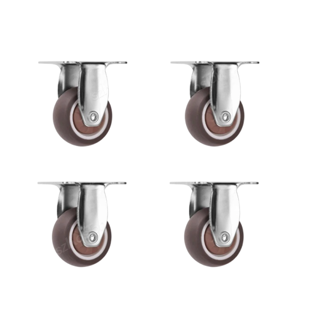 Drehbare Möbelrollen ohne Bremse, Radbreite 13 mm, Montagesockel 37,5×31 mm, Bohrabstand 28×24 mm, braunes Rad, Tragfähigkeit 48 kg