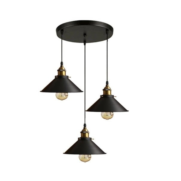 Dreifach-Lampe Retro Industriell Hängeleuchte mit konischen Schirmen Durchmesser 22 cm Metall Schwarz Fassung E27 über dem Esstisch in der Küche und im Café