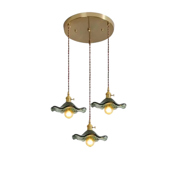 Dreifaches Pendelleuchten 12,5 x 23 cm mit einer Basis von 30 cm und einem Kabel von bis zu 100 cm, 3 Glashüte, E27-Fassung, für das Esszimmer oder über den Tisch grün