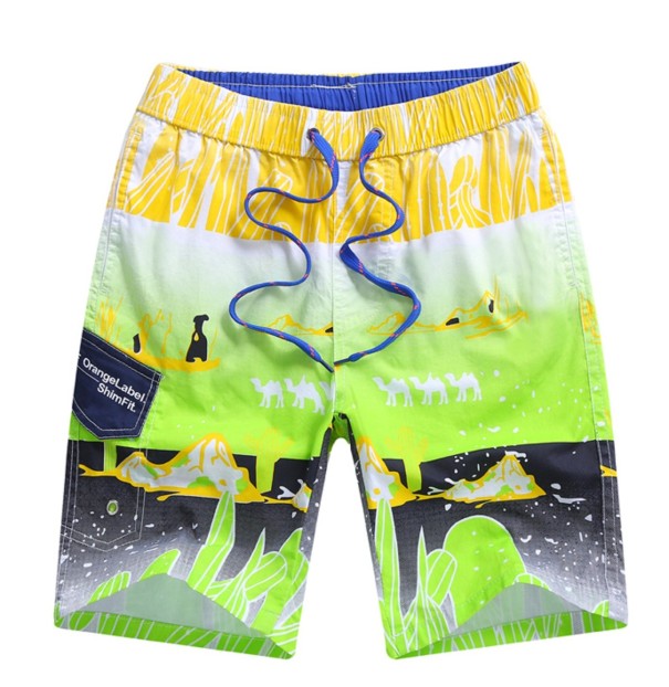 Drenge strandshorts med kamelfarvet mønster J1327 grøn 12
