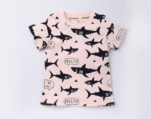 Drenge-T-shirt med hajprint J2538 rosa 3