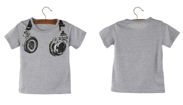 Drenge-T-shirt med hovedtelefonprint J1945 grå 3