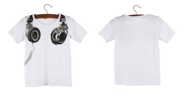Drenge-T-shirt med hovedtelefonprint J1945 hvid 3