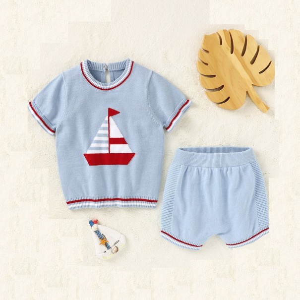 Drenge T-shirt og shorts L1346 lyseblå 0-3 måneder