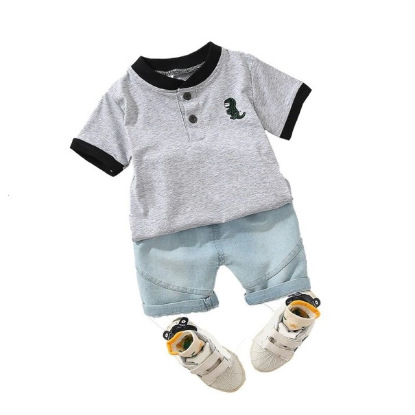 Drenge-T-shirt og shorts L1726 grå 6-12 måneder