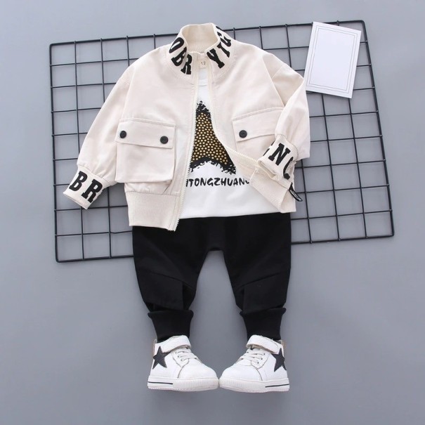 Drengejakke, t-shirt og bukser L1151 beige 2