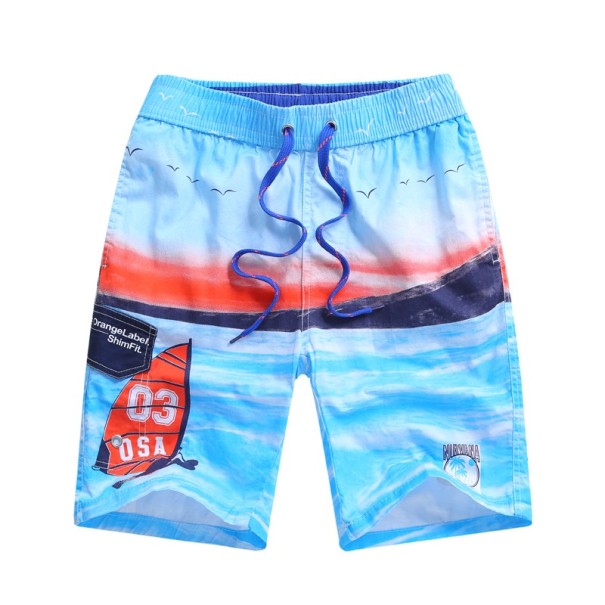 Drenges strandshorts med havprint J1326 lyseblå 14