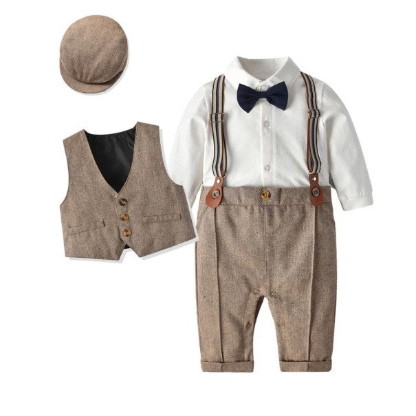 Drengevest, skjorte og bukser B1344 beige 6-9 måneder