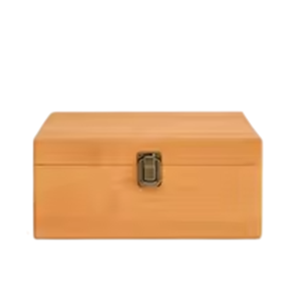 Dřevěná krabička s víkem 19,5 x 19,5 x 10 cm úložný box přírodní dřevo se zapínáním na šperky drobnosti organizér 1