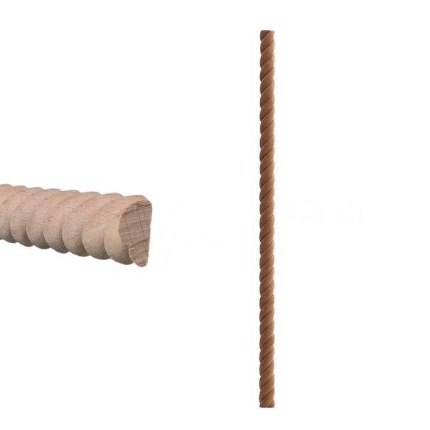Drevená ozdobná lišta spirálový točený profil 50×3 cm masívne drevo prírodná hnedá dekor pre nábytok a interiérové úpravy 1