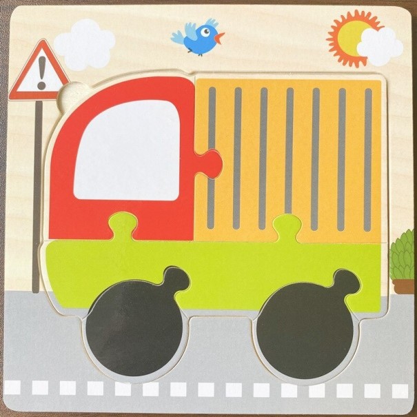 Dřevěné vkládací puzzle dopravní prostředky 6