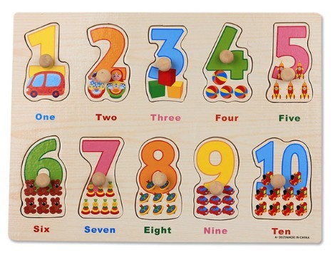 Drevené vkladacie puzzle pre deti s číslicami 1