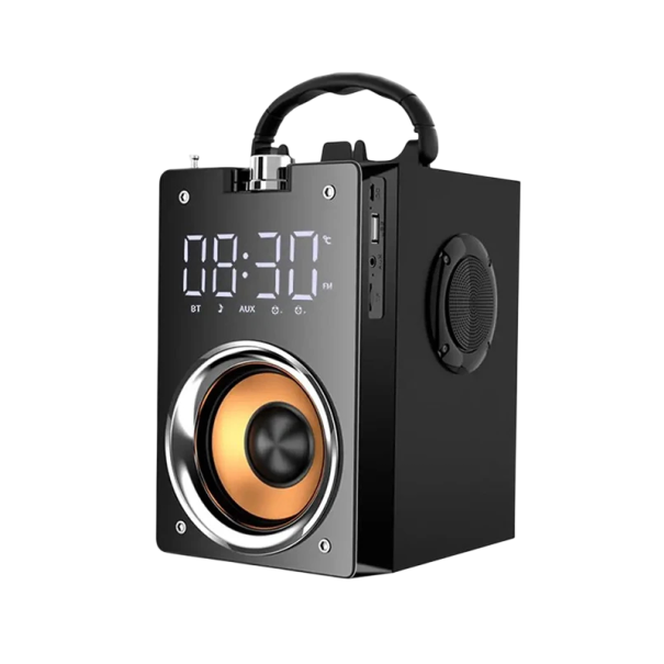 Dřevěný Bluetooth reproduktor 2.1 přenosný boombox subwoofer s displejem hodin FM rádiem a TF 21 x 13,3 x 15,8 cm Bluetooth 5.0 Černý 1