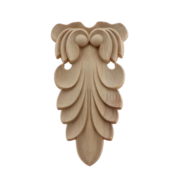 Drevený dekoratívny ornament vyrezávaný listový motív 12x6 cm masívne drevo prírodná hnedá pre nábytok a interiérové zdobenie 1