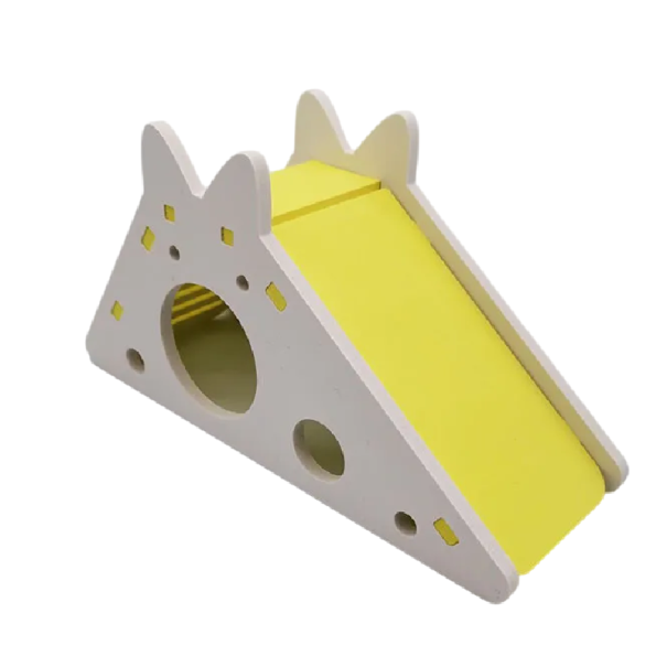 Dřevěný domeček pro hlodavce 18,7 x 7 x 9,7 cm Bílý domek se skluzavkou a 4,5cm vstupem Úkryt pro křečky myši a drobné hlodavce žlutá