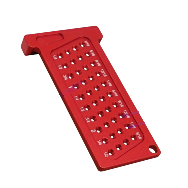 Dřevoobráběcí rýsovací pravítko T-2.5IN palcové hliníkové měřidlo 80 × 43 mm červené s T otvory pro přesné značení dřeva 1