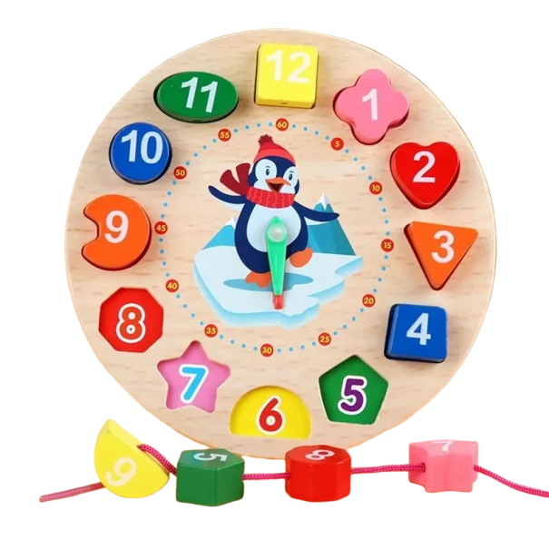 Drewniana gra edukacyjna dla dzieci Zegar z edukacyjnym zegarem w kształcie pingwina 1