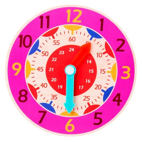 Drewniany zegar Montessori 14 cm Edukacyjna zabawka dla dzieci Czas nauki Zabawa Pomoc dydaktyczna Inteligentna drewniana zabawka dla dzieci w wieku szkolnym i przedszkolnym różowy