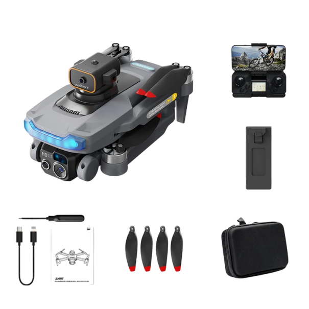 Dron dobrável com câmara dupla 8K HD Câmaras frontal e inferior GPS WiFi Aplicação Evitamento de obstáculos Motor sem escovas Estojo 2,7 km cinzento