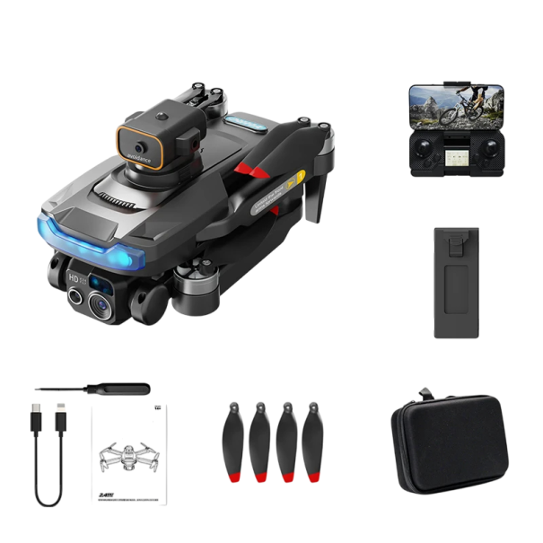 Dron dobrável com câmara dupla 8K HD Câmaras frontal e inferior GPS WiFi Aplicação Evitamento de obstáculos Motor sem escovas Estojo 2,7 km preto