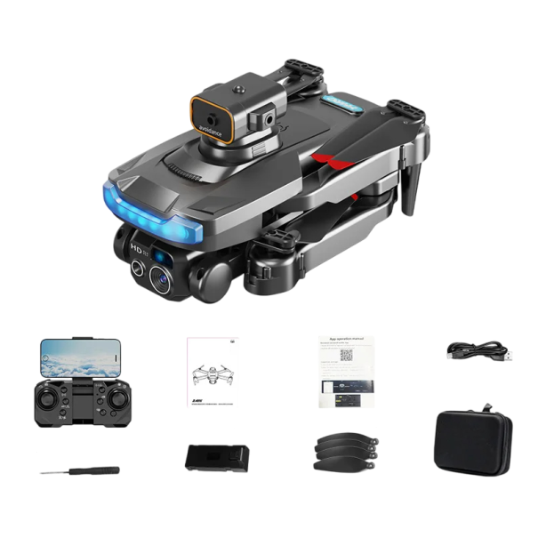 Dron pieghevole con doppia camera 8K HD Motore senza spazzole GPS WiFi App Controllo Evitamento ostacoli Custodia 21,5 x 17 x 8 cm 2,7 km nero