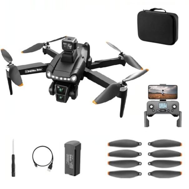 Dron plegable con cámara dual 8K, GPS, WiFi, FPV, batería de 3000 mAh, alcance de 3 km, zoom de 50x, motor sin escobillas de evasión inteligente, controlador y estuche. 1