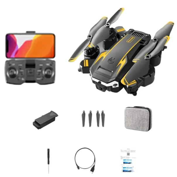 Dron pliable avec caméra 8K HD GPS 5000m FPV WIFI Télécommande Application Évitement d'obstacles Lumière LED Mode Suivez-moi 3,7V 1800mAh jaune