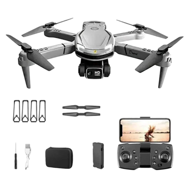 Dron professionale pieghevole con doppia camera 8K HD Stabilizzatore d'immagine 50x zoom 5GHz WiFi Evitamento ostacoli Custodia LED 28 x 22 x 5 cm grigio
