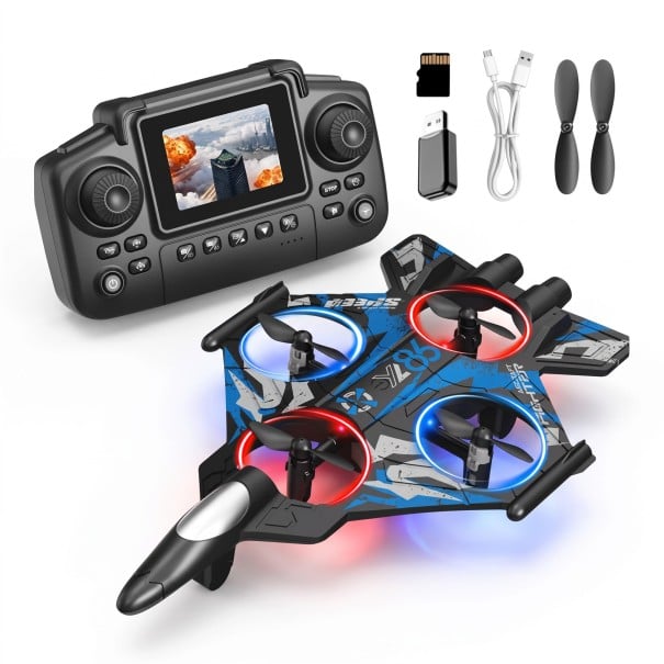 Dron YL86 in de vorm van een jachtvliegtuig met camera 360° flips 22 x 14 x 4 cm Vierkanaals afstandsbediening met modi Beschermende ringen rond 1