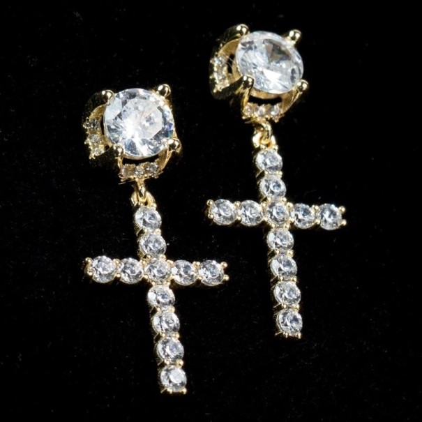 Drop Earrings Cross with Zircons gold