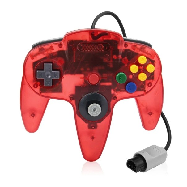 Drôtový retro ovládač pre N64 konzolu s 10 tlačidlami a presným joystickom Ergonomický gamepad pre Nintendo 64 v ôsmich farbách červená
