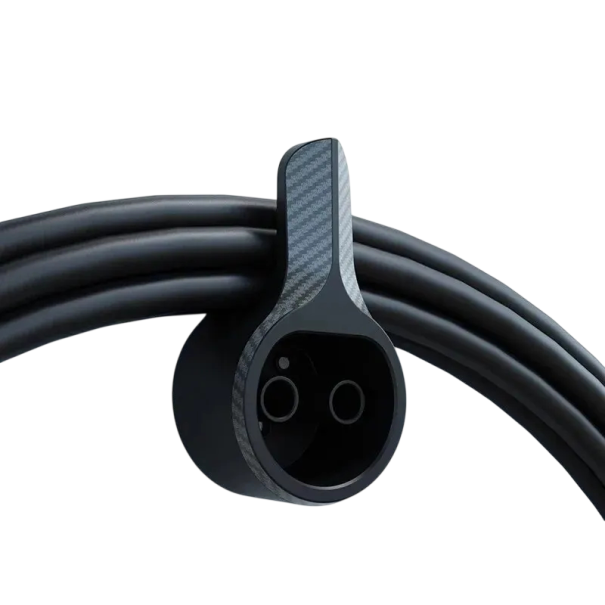 Držák nabíječky elektromobilu Type 2 nástěnný pevný ABS plast černý pro uchycení konektoru a nabíjecího kabelu EV 1