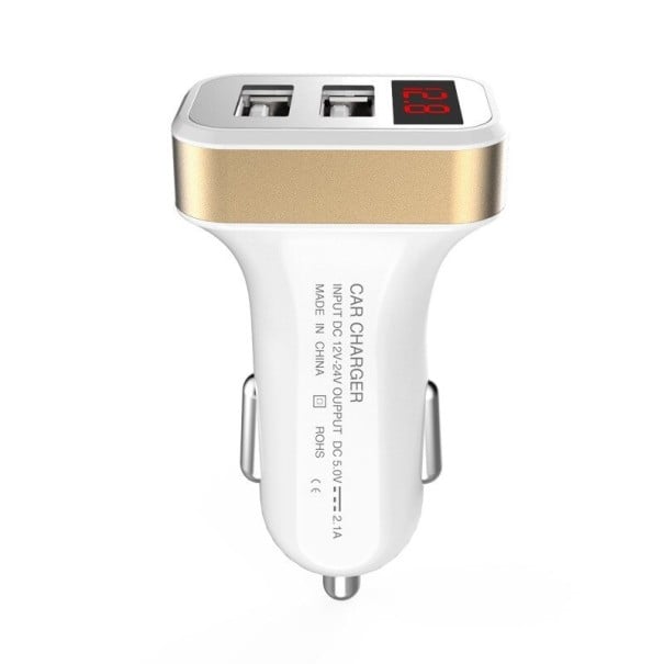 Dual USB Car Charger with Display K758 gold