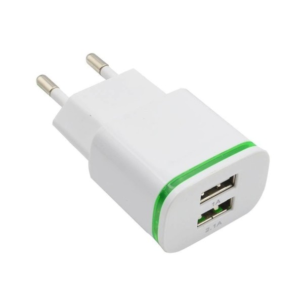 Dual USB sieťový adaptér s LED osvietením zelená