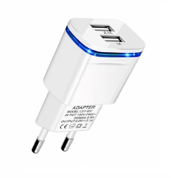 Dual USB síťový adaptér s LED osvícením modrá